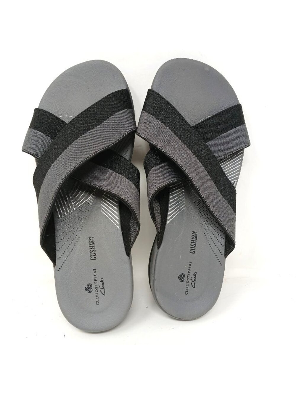 Clarks Womens US 6 M Cloudsteppers Gray Black Strap Sandals Cushion Soft #6-6